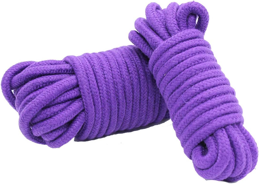 16 Feet 5 M/ 33 Feet 10M/66 Feet 20M Multipurpose Soft Twisted Cotton Durable Long Rope Strap(2 pcs) (Purple, 10 M)