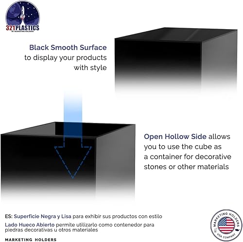 Miniatura 4 de Marketing Holders Caja elevadora de exhibición de acrílico de 5 pulgadas con un lado abierto, sin tapa, versátil premontado, negro brillante,