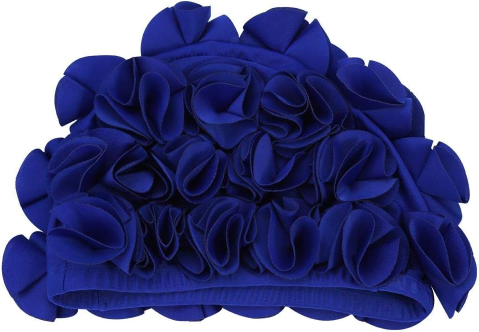 Keenso Swim 3 Colors Women Children Retro Floral Flower Fashion Elastic Swiming Hat Long Hair Swim Bathing (Royal)