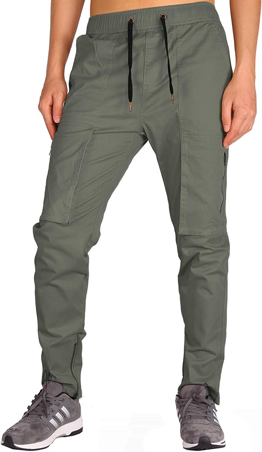 THE AWOKEN Mens Chino Cargo Pant Straight Style, Grey Green, Size Medium