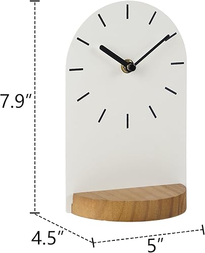 Miniatura 4 de SOFFEE DESIGN Reloj de mesa de una pieza con hoja de hierro con base de madera, reloj de escritorio sin tictac funciona con pilas para sala de
