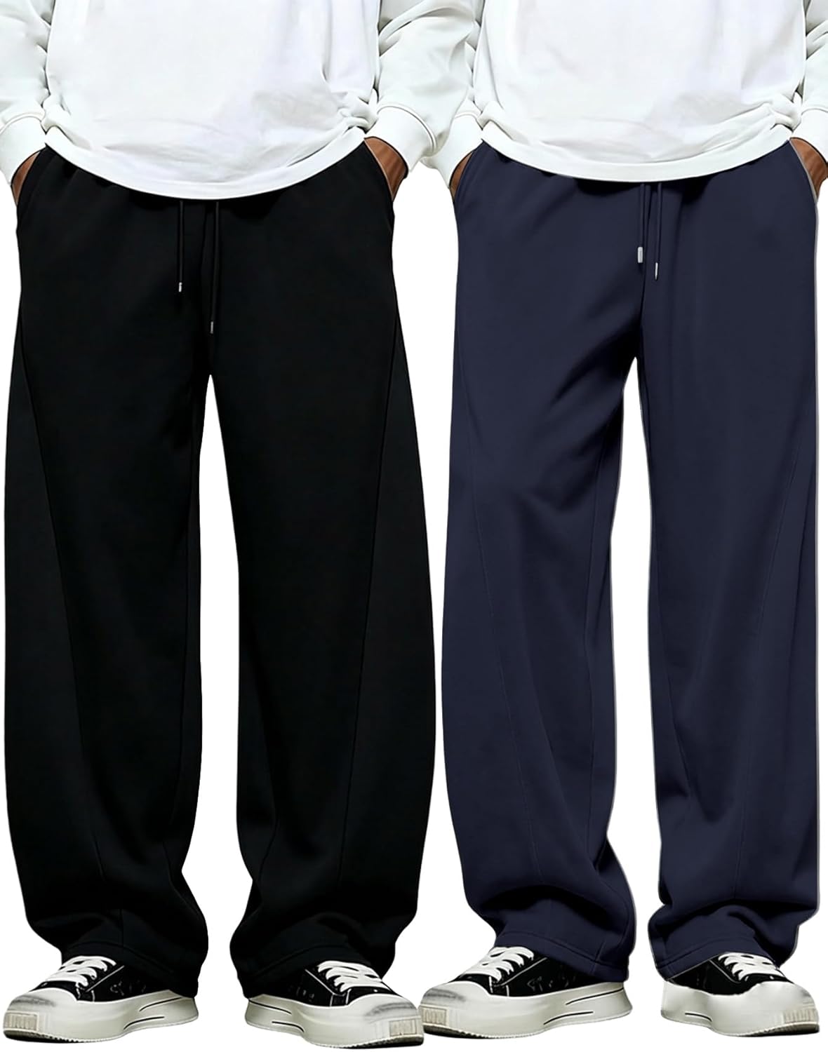 SOLY HUX Men's Athletic Sweatpants 2 Packs Drawstring Elastic Waist Wide Leg Baggy Sports Pants