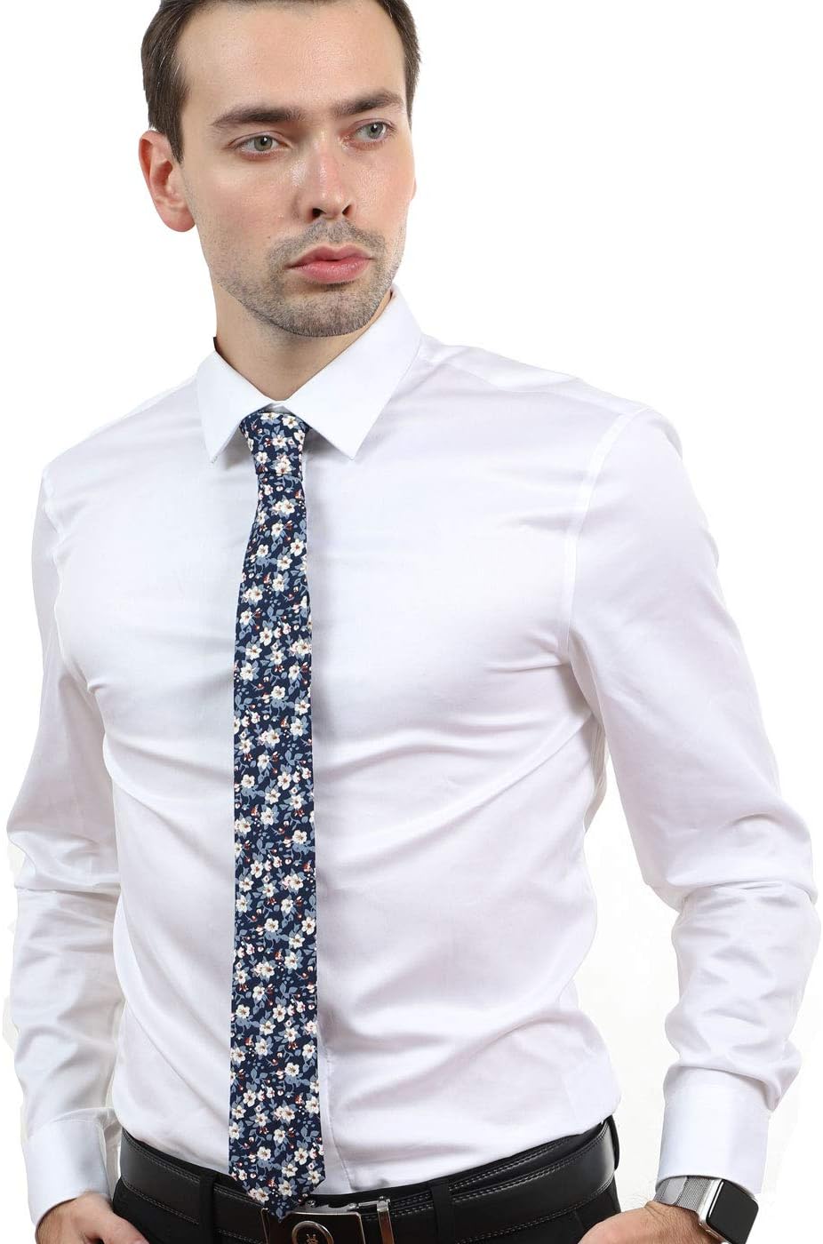 JESLANG Men's Cotton Printed Floral Tie 2.56" Skinny Narrow Necktie Various Designs
