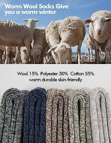 UUMIAER 5 Pairs Wool Socks Mens, Thermal Hiking Socks Thick Warm Winter Socks Soft Crew Socks (US Size 7-13)2