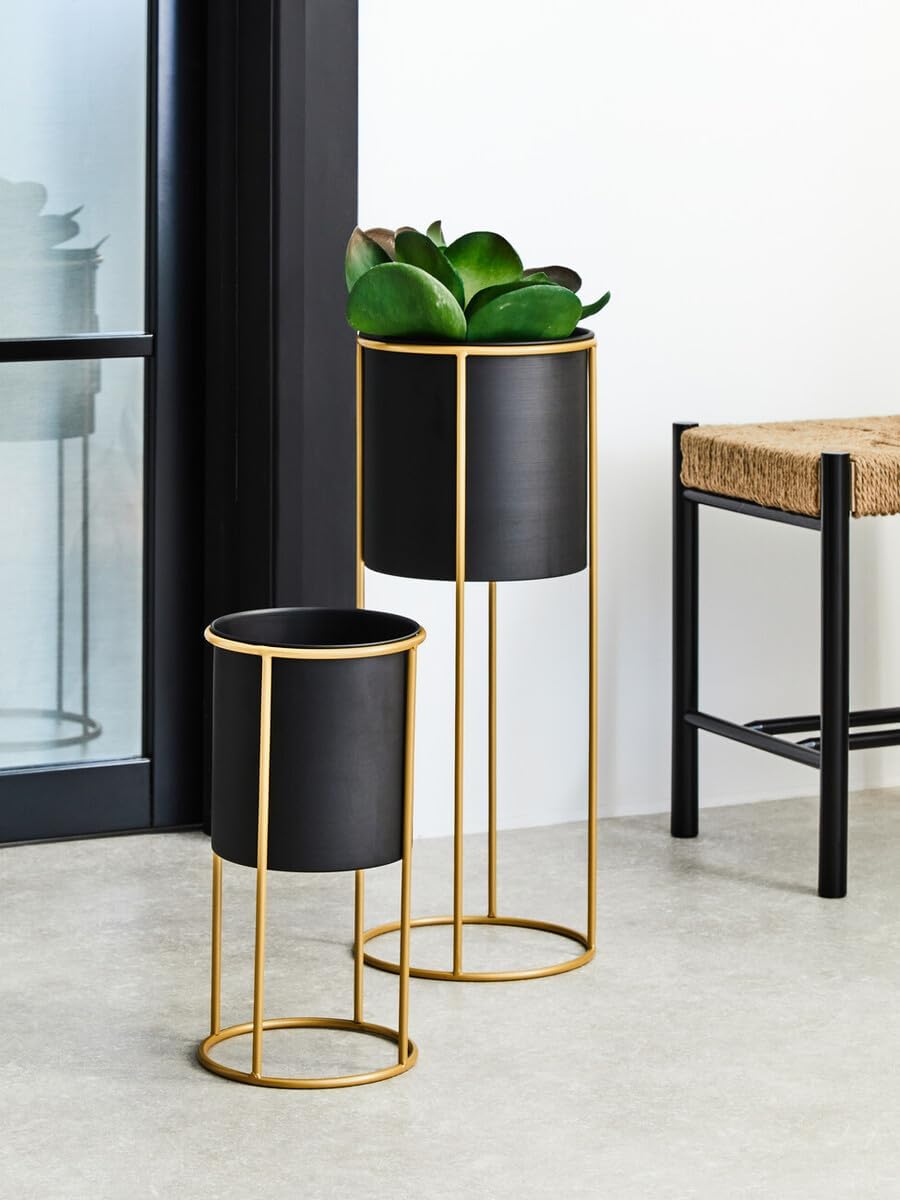 Premier Housewares Planters, Black, Gold, One Size