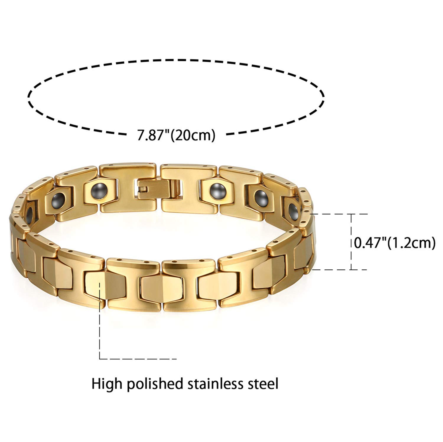 JewelryWe Pulsera magnética ajustable para hombre y mujer, pulsera de enlace elegante de salud de acero inoxidable, 20 cm, Titanio Acero inoxidable