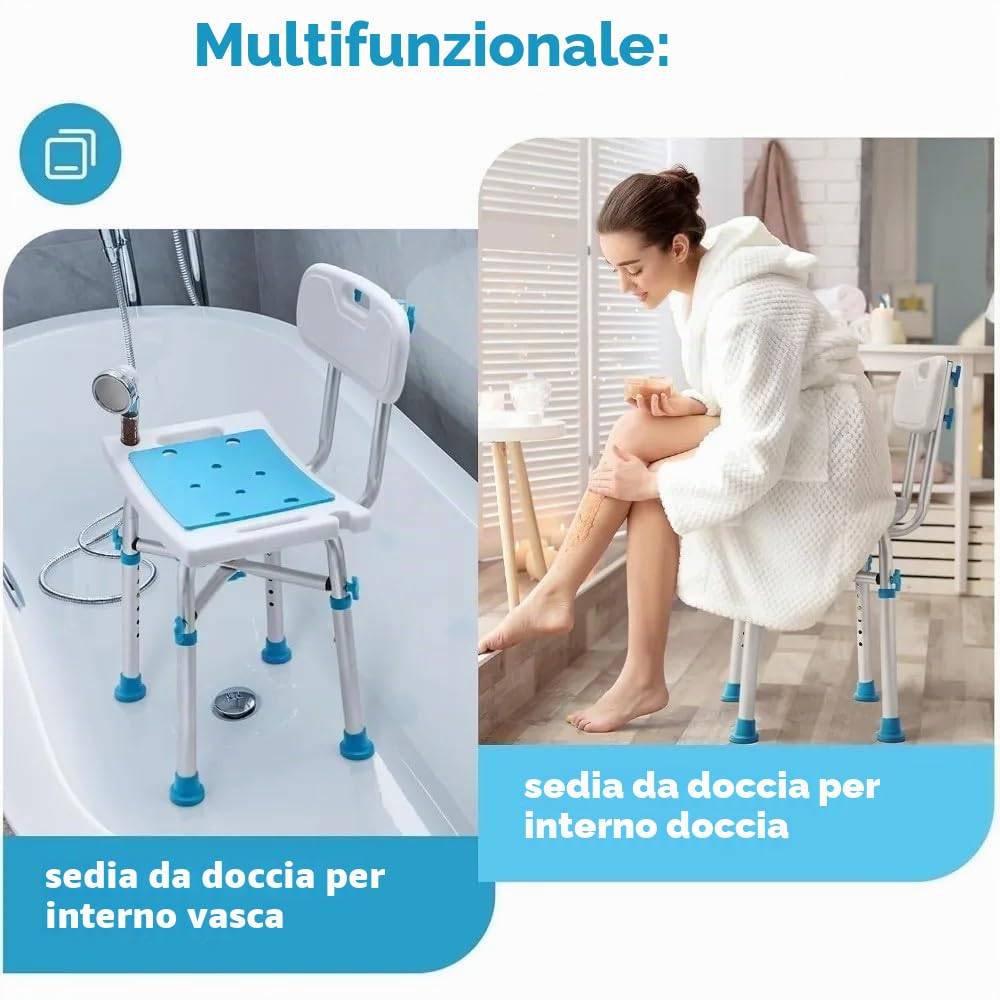 NEWFUN Sgabello Doccia Anziani, Sedia da Doccia Antiscivolo, Montaggio Senza Attrezzi, Sedile da Bagno per Adulti,150KG