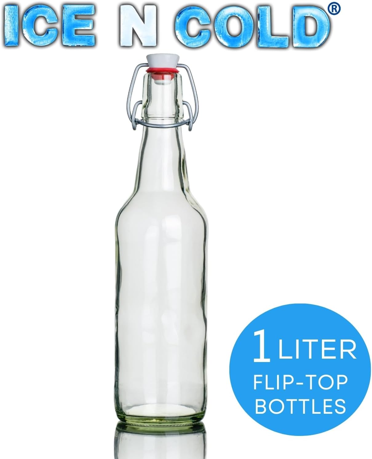 ICE N COLD Glass Swing Top Bottles | Flip Top Glass Bottles for Limoncello, Syrups, Oils, Vinegar, Extracts & Beverages | Airtight Reusable Glass Bottles (6-Pack, LARGE (1L | 34oz))