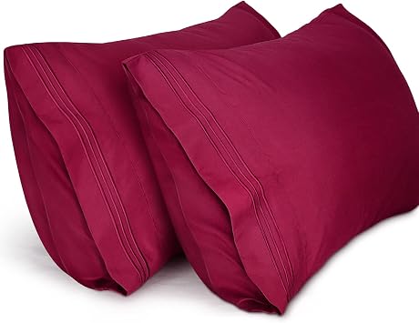 Lirex Pillow Cases 2 Pack, 1800 Thread Count Embroidered Standard Size Soft Brushed Microfiber Pillowcases, Machine Washable Wrinkle Free Breathable Burgundy, Standard