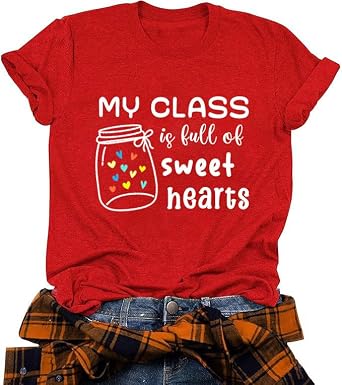 Valentines Day Shirts for Women Loved Teacher Graphic Tee Cute Sweet Hearts Candy Teaching Top