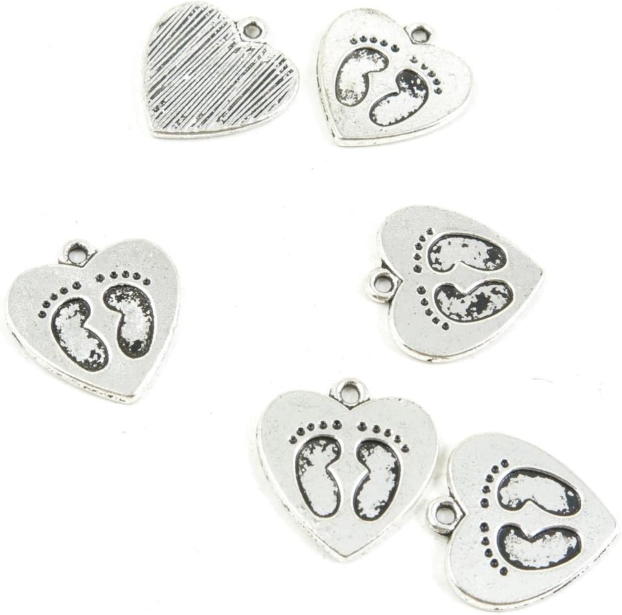 110 Pieces Antique Silver Jewelry Making Supply Charms Findings D2XN2 Footprint Love Heart
