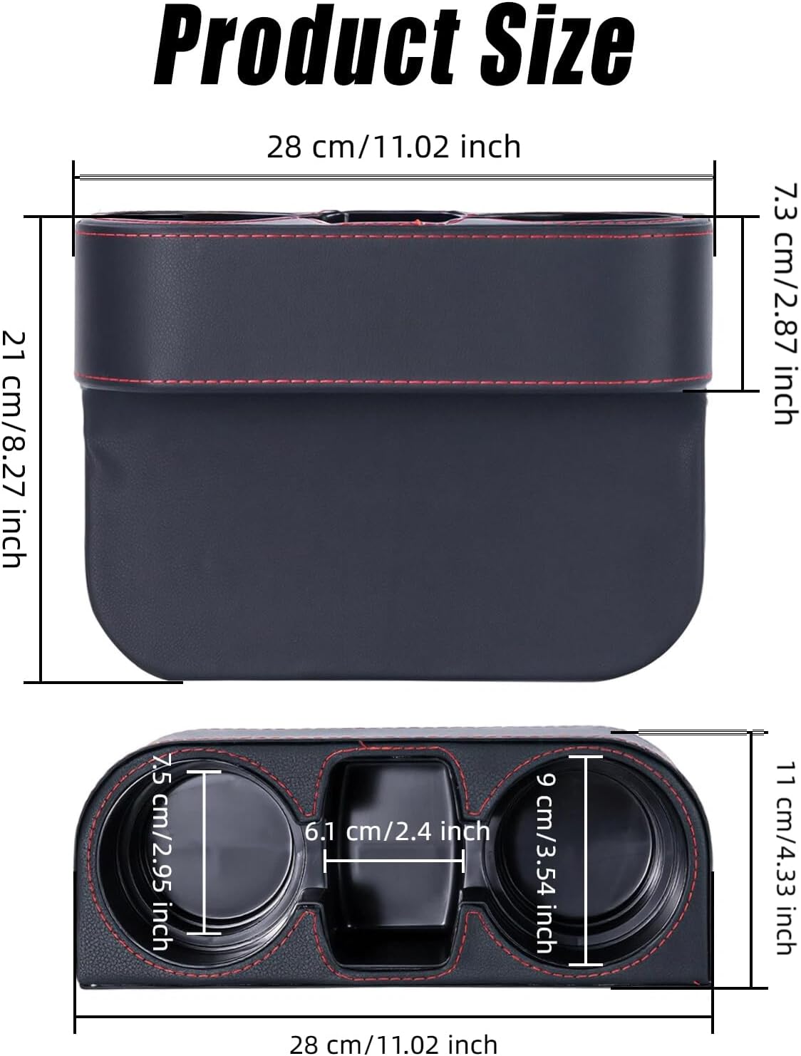 Car Cup Holder for Seat Gap Filler, PU Leather Car Seat Gap Filler Organizer Storage Box, Multifunctional Automotive Interior Accessory with Cupholder & Phone Holder (Black)