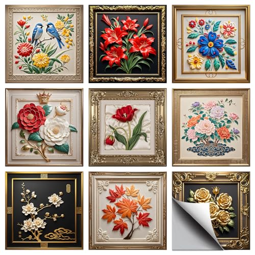 CONCHLERY 72 Pcs 9 Style Vintage Floral Print Peel and