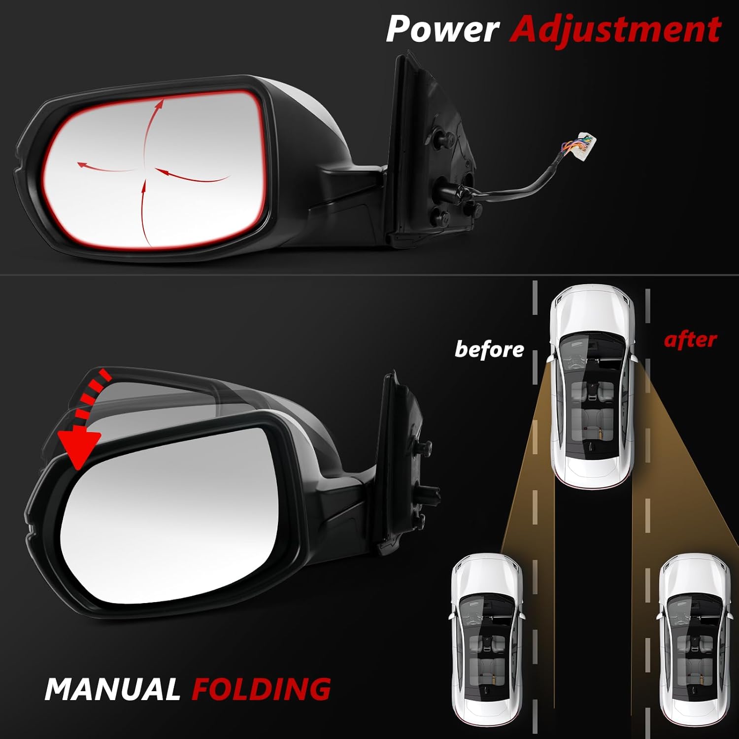 Left Driver Side Door Mirror Assembly Replace for 2017-2022 Honda CRV, with Power Glass Adjustment, Heated Mirror Glass, Turn Signal, Blind Spot Detection, 9 Pins, OE Part: 76251T1WA01ZF