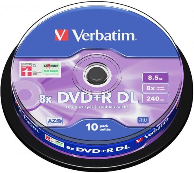 Verbatim 43666 8.5GB 8x Double Layer DVD+R Matt Silver - 10 Pack Spindle