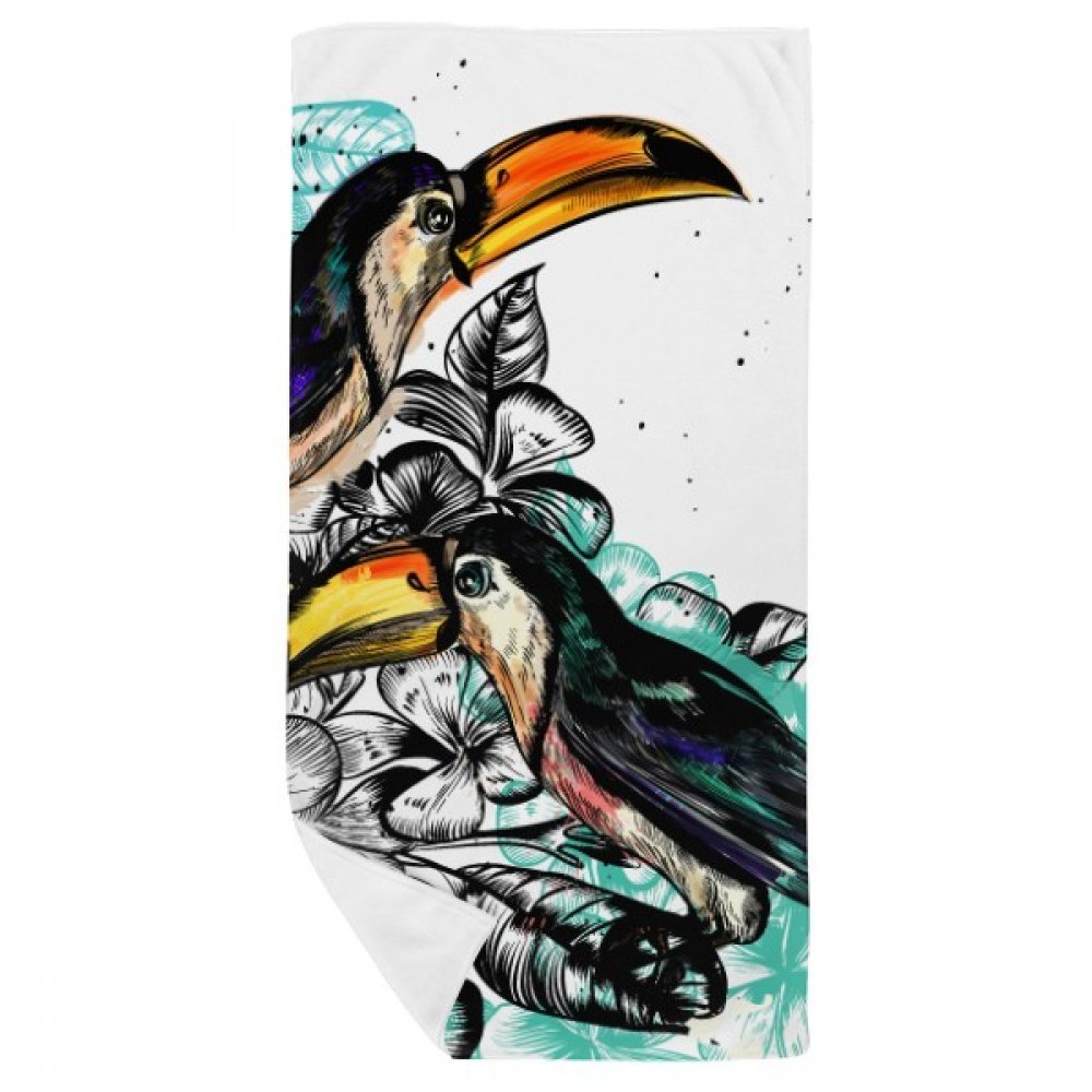 Débarbouillette douce oiseau tropical 35x70cm, idée cadeau multicolore