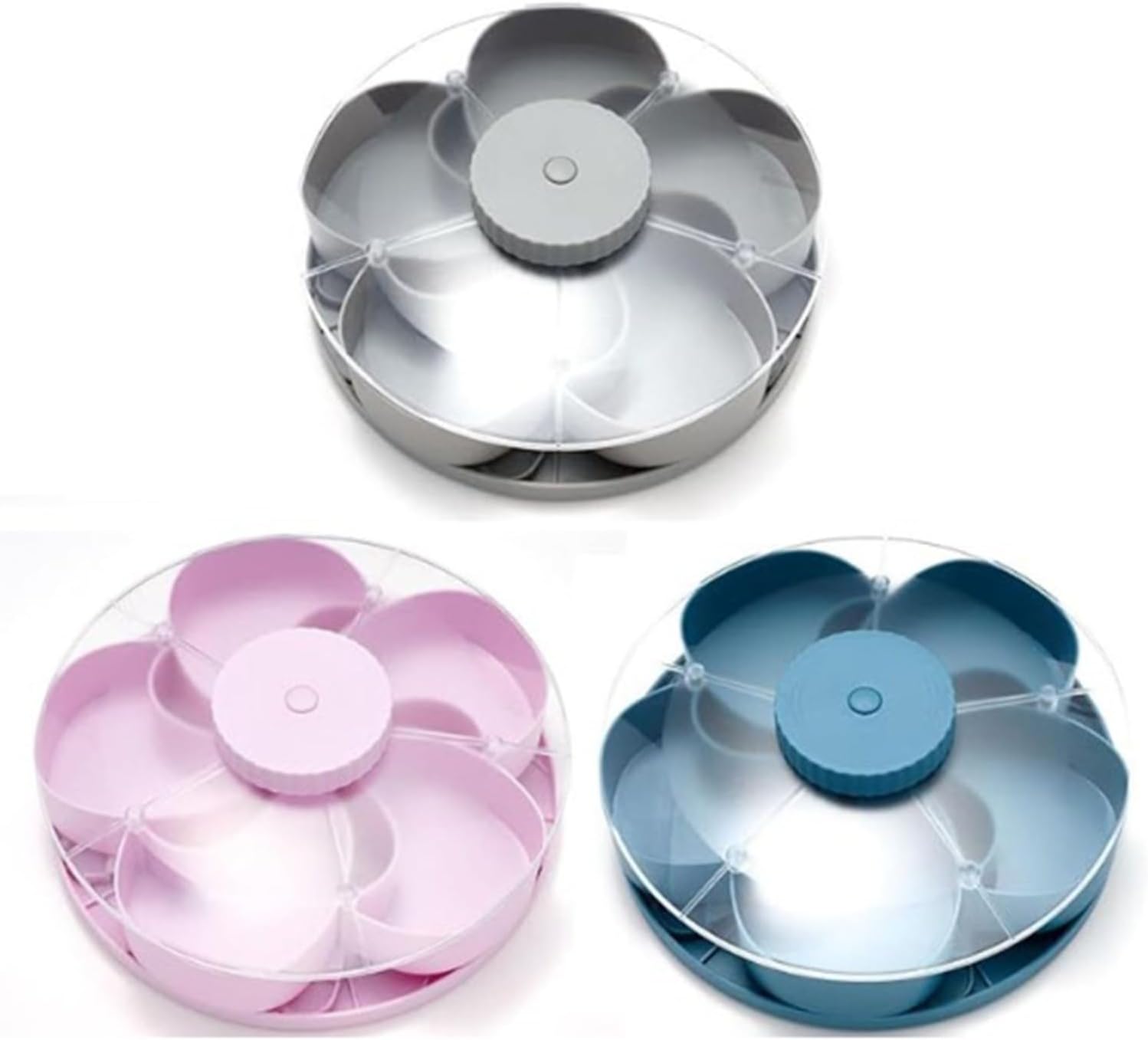 Rotating Snack Tray,With 5 Compartments Lazy Susan Serving Platter For Vegetables Fruits Chips And Party Entertaining(Pink)