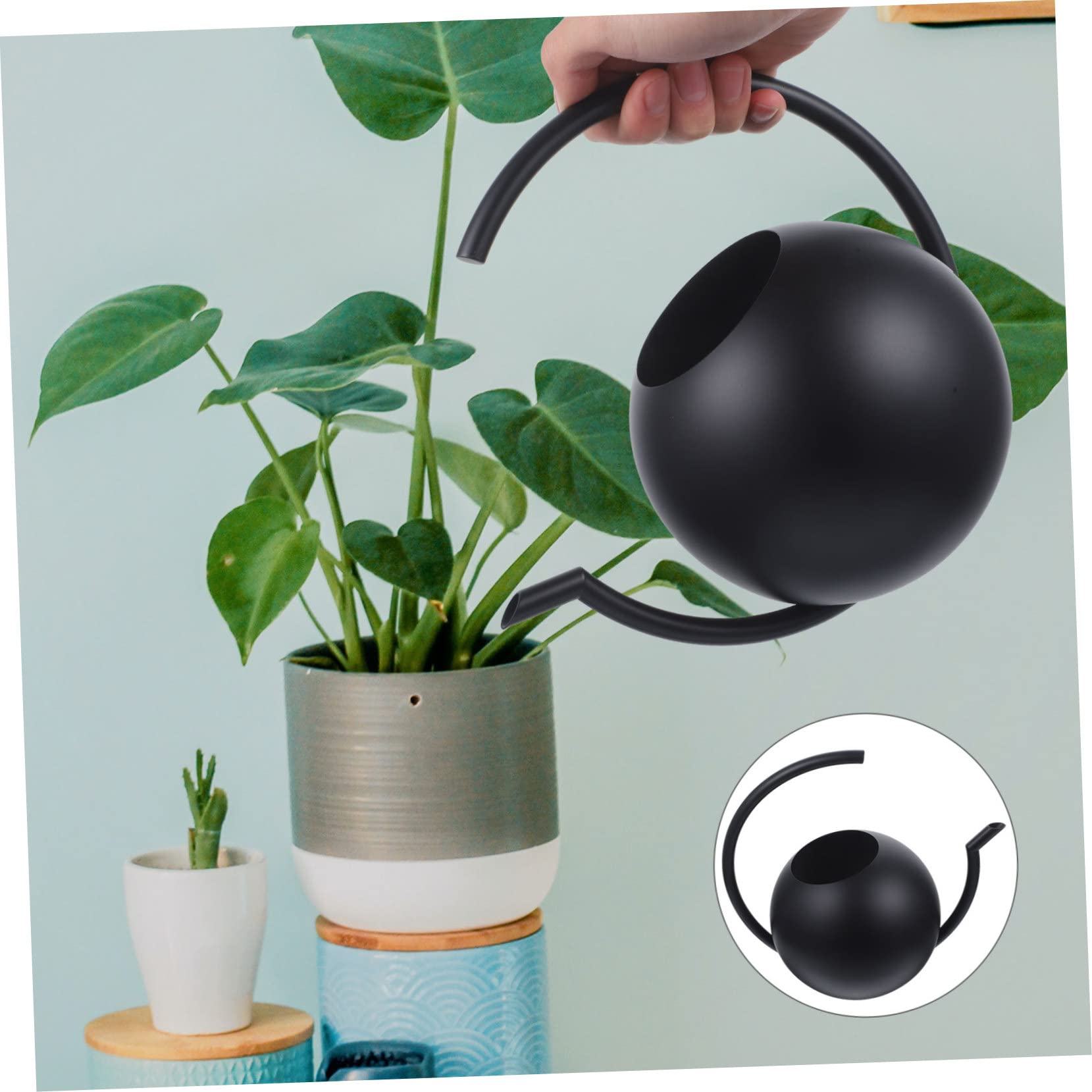 Happyyami Gießkanne 1l mit Langem Ausguss Schwarze aus Edelstahl Tropffrei Ergonomischer Griff für Zimmerpflanzen und Garten Zuhause