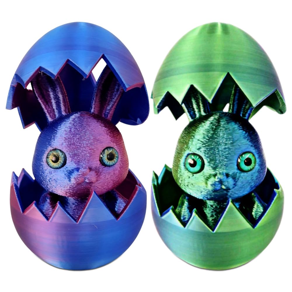 HATFRYF 2pcs Easter Bunny 3D Printed Toys, 3d Printed Bunny Egg Fidget Toys for Kids, Rabbit Ornament Collectible Figure, Easter Egg Gift for Teen Boys, Blue Purple and Blue Green — image 1