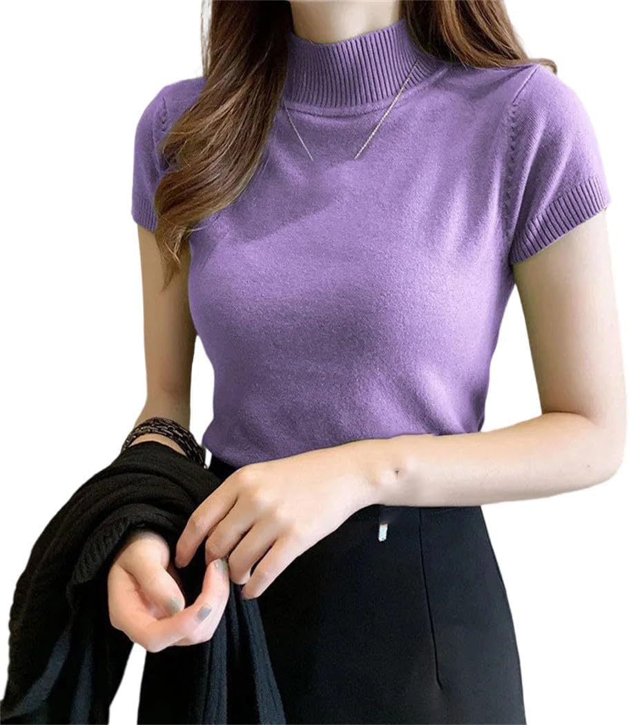 Women’s Sweater Vest Half Turtleneck Sleeveless Pullover Knit Solid Color Short Style Spring Autumn Tops