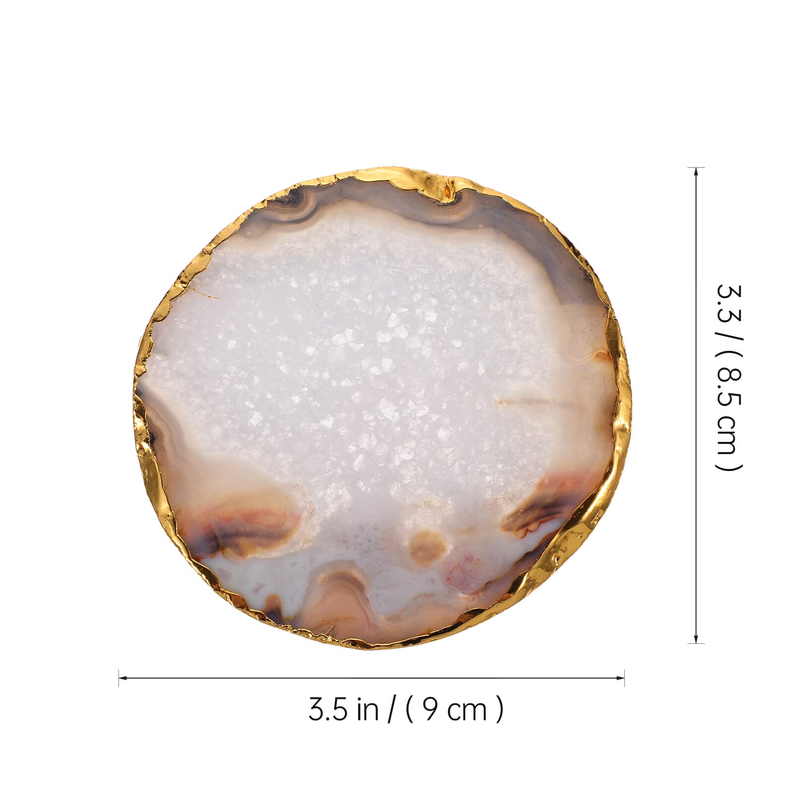 Kichvoe Dessous de verre en agate naturelle plaqué or pour café, thé et boisson, dessous de verre en pierre absorbant l'eau, pour la maison, le bureau, le bar, 3,54 x 3,34 x 0,5 cm