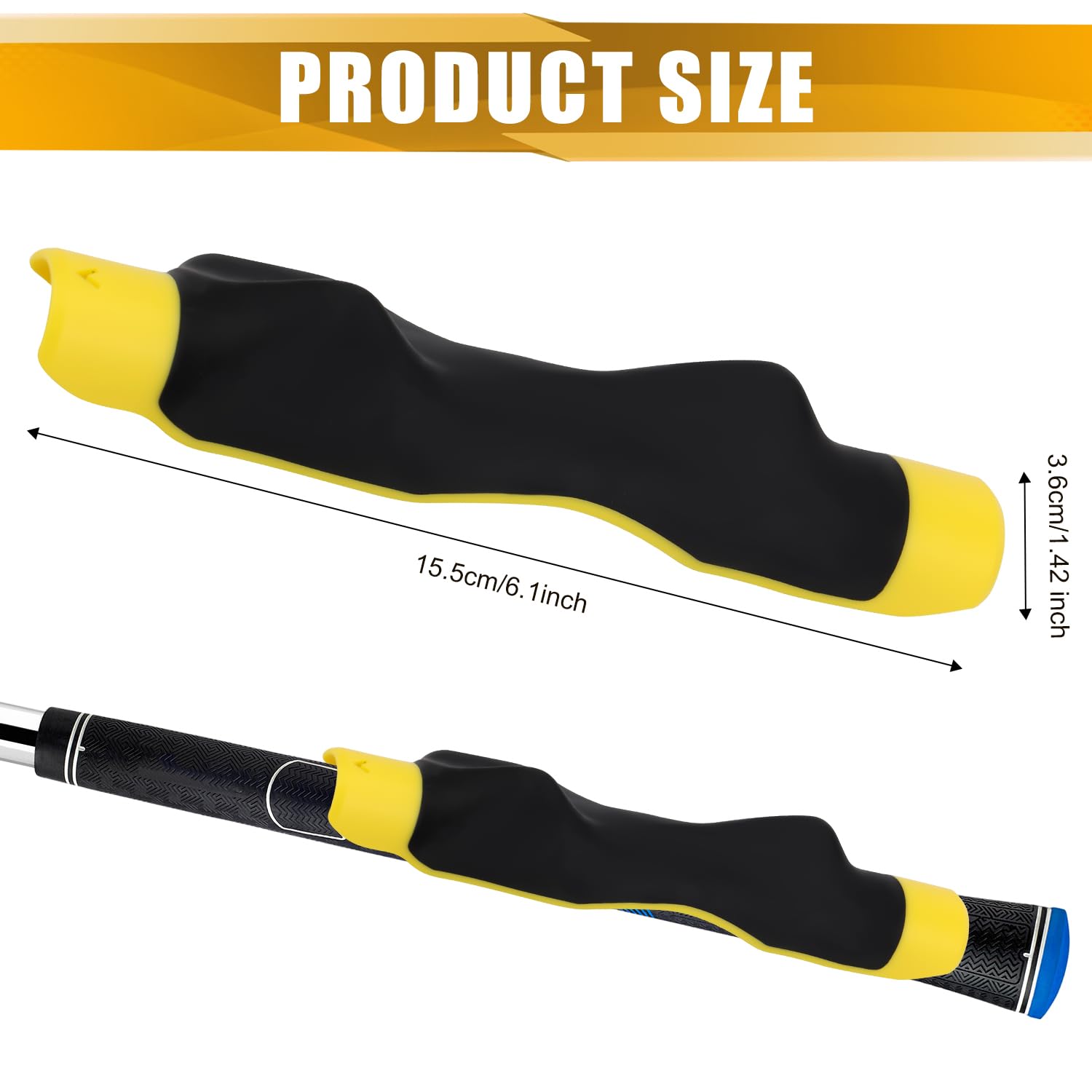 Clip-on Golf Grip Trainer, 6x1.4 Inch Golf Training Aid Durable Plastic & Silicone Swing Correcting Training Attachment for Correct Hand Position & Grasp (Yellow, Black)