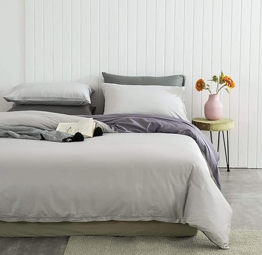 CoutureBridal Bettwäsche 200x200cm Grau Violett Lila Wende Bettwäsche Doppelbett Einfarbig Bettdeckenbezüge Deckenbezug Bettbezug mit Reißverschluss und 2 Kissenbezug 80x80 cm - Grau-violett - 200x200cm+80x80cm*2