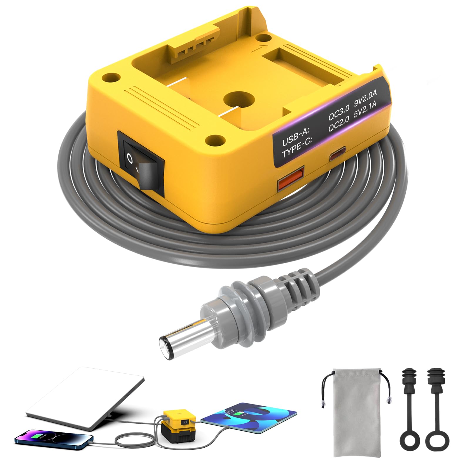 Deckit Starlink Mini Battery Adapter, Compatible with DeWalt 20V MAX Battery, Portable Off-Grid Power Converter w/Switch, Low Voltage Protection &amp; Multi-Port, 5FT DC Cable &amp; Bag