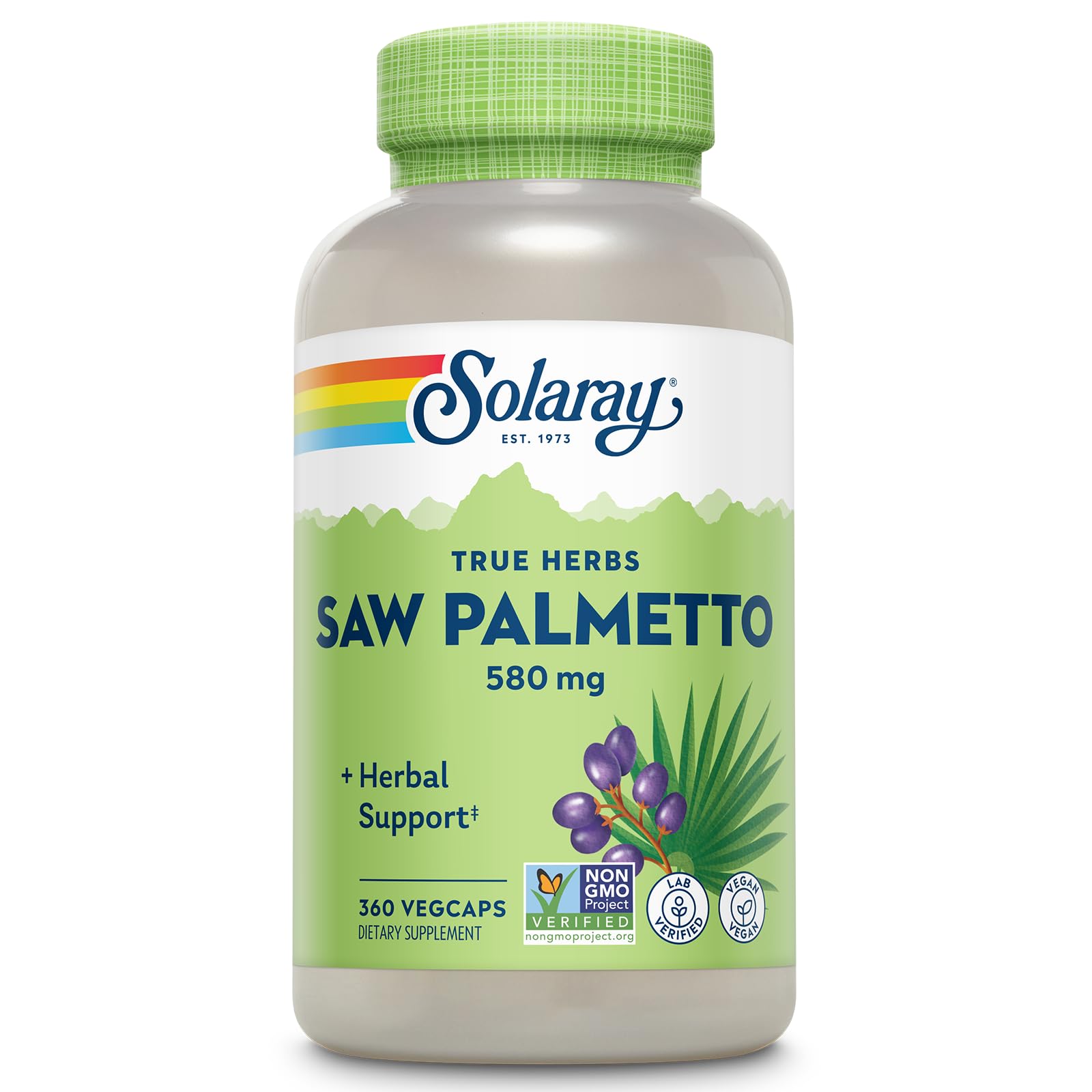 SOLARAY Suplemento fitoterápico de bagas de saw palmetto 580 mg, 360 cápsulas veganas