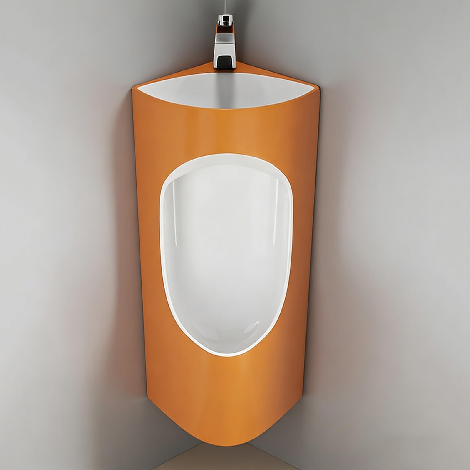 Narożne Ceramiczne Pisuary Dla Mężczyzn z Umywalką i Baterią Sensorową, Ścienny Pisuar Odporny na Rozlanie do Łazienki w Domu, Hotelu, Garażu, Baru(Orange)