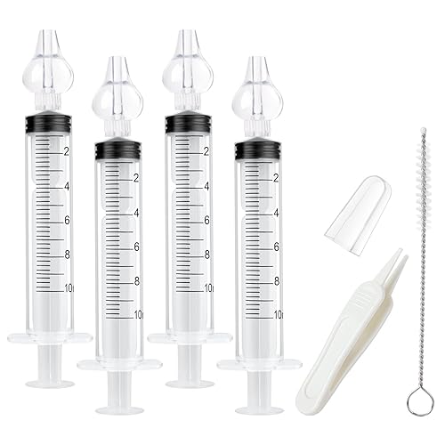 Vista 15 de Irrigador nasal para bebé, 2 jeringas nasales para bebé, jeringa irrigador nasal con pinzas y cepillo de limpieza, aspirador nasal para bebés