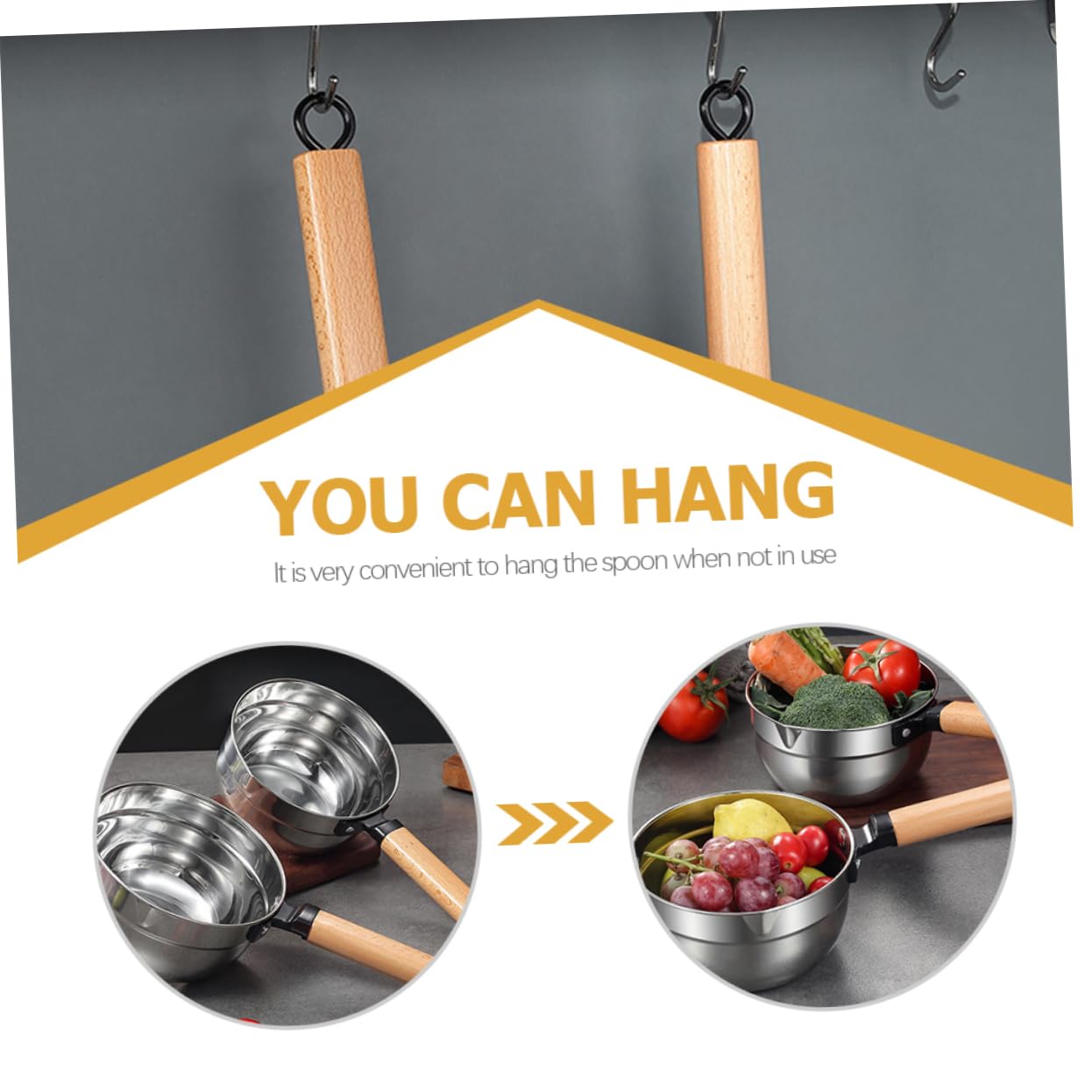 Cucharón de Agua de Acero Inoxidable Mango de Madera, Gran Capacidad y Diseño Colgable para Cocina y Jardín