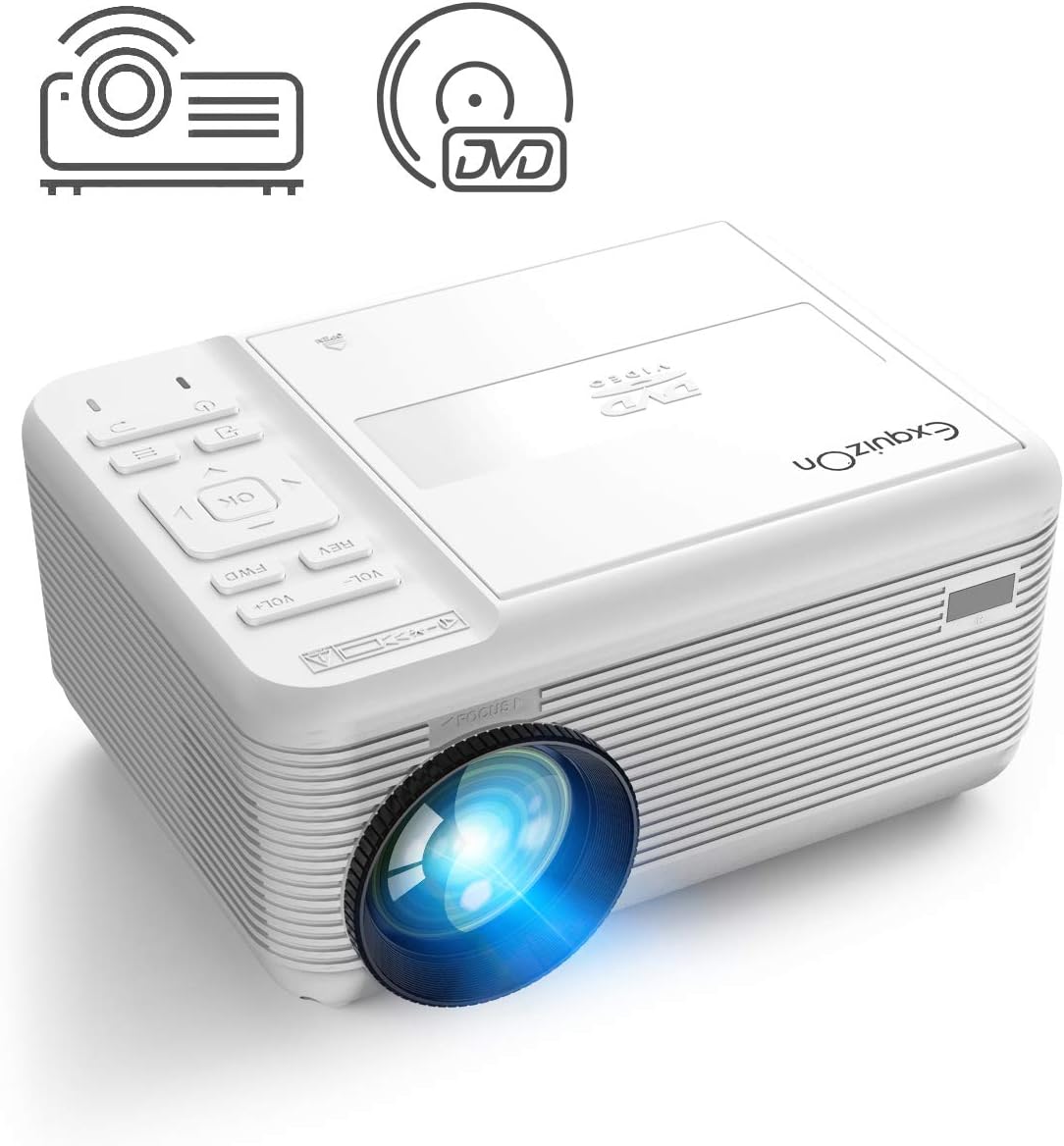 Video Projector with Built in DVD Player (Upgraded Version) 2000 Lux LED Portable Projector, Video Projector with 170'' and 1080P Support Home Entertainment DVD Projector with Disk HDMI USB