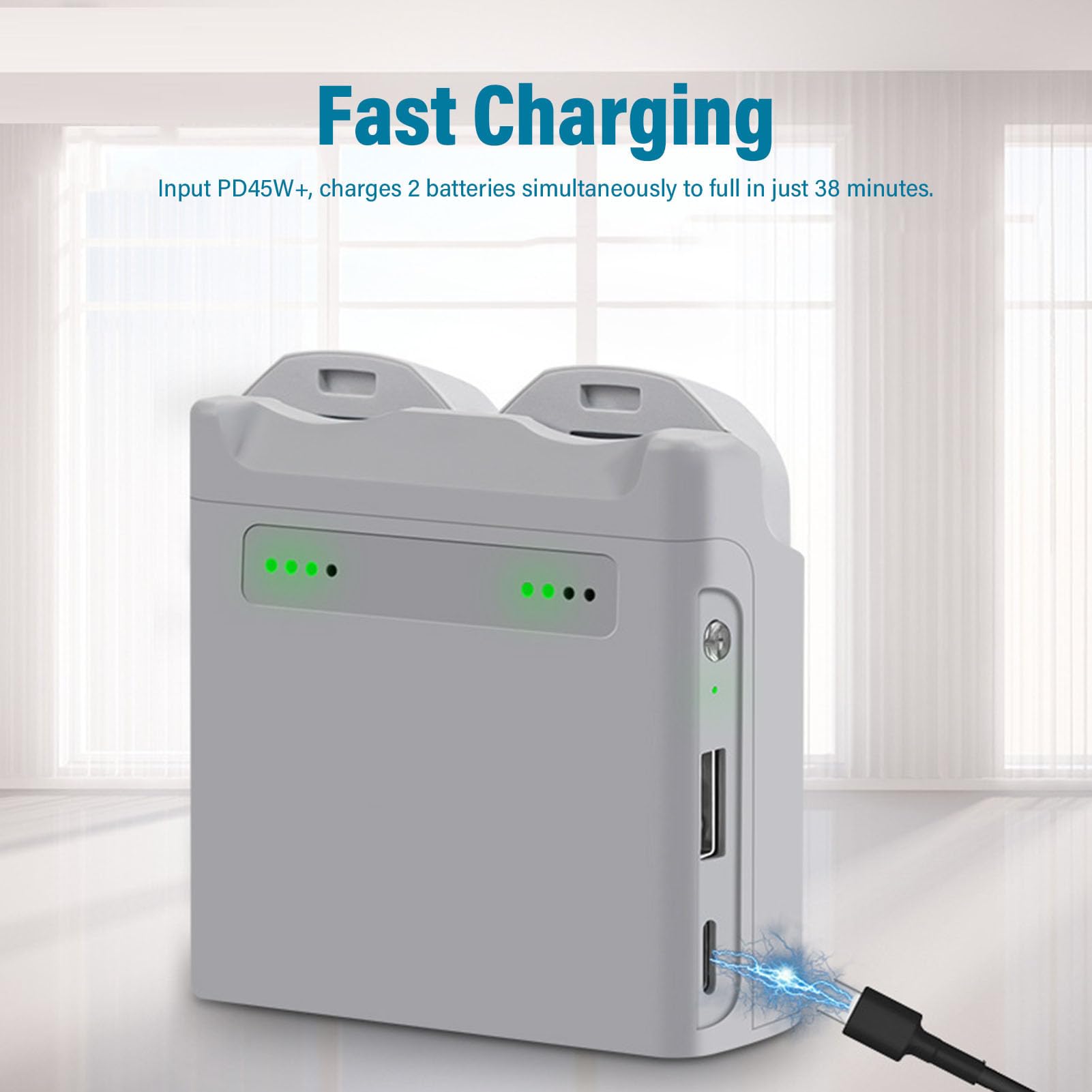 Cuifati Hub di Ricarica Bidirezionale per Batteria Drone NEO, Stazione di Ricarica Rapida PD45W per 2 Batterie Contemporaneamente 0-100% in 38 Minuti, Display Indicatore LED, Design Portatile