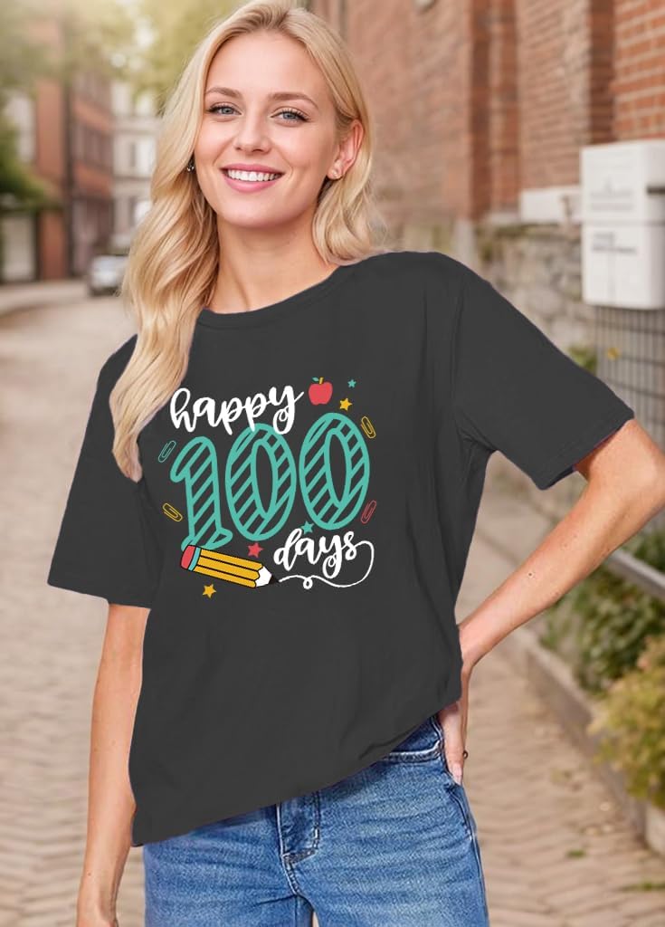 Teacher Shirts 100 Days of School Shirt Happy 100th Days T-Shirt for Women Student Teach Graphic Tee Gifts Tops Pink - Image 2