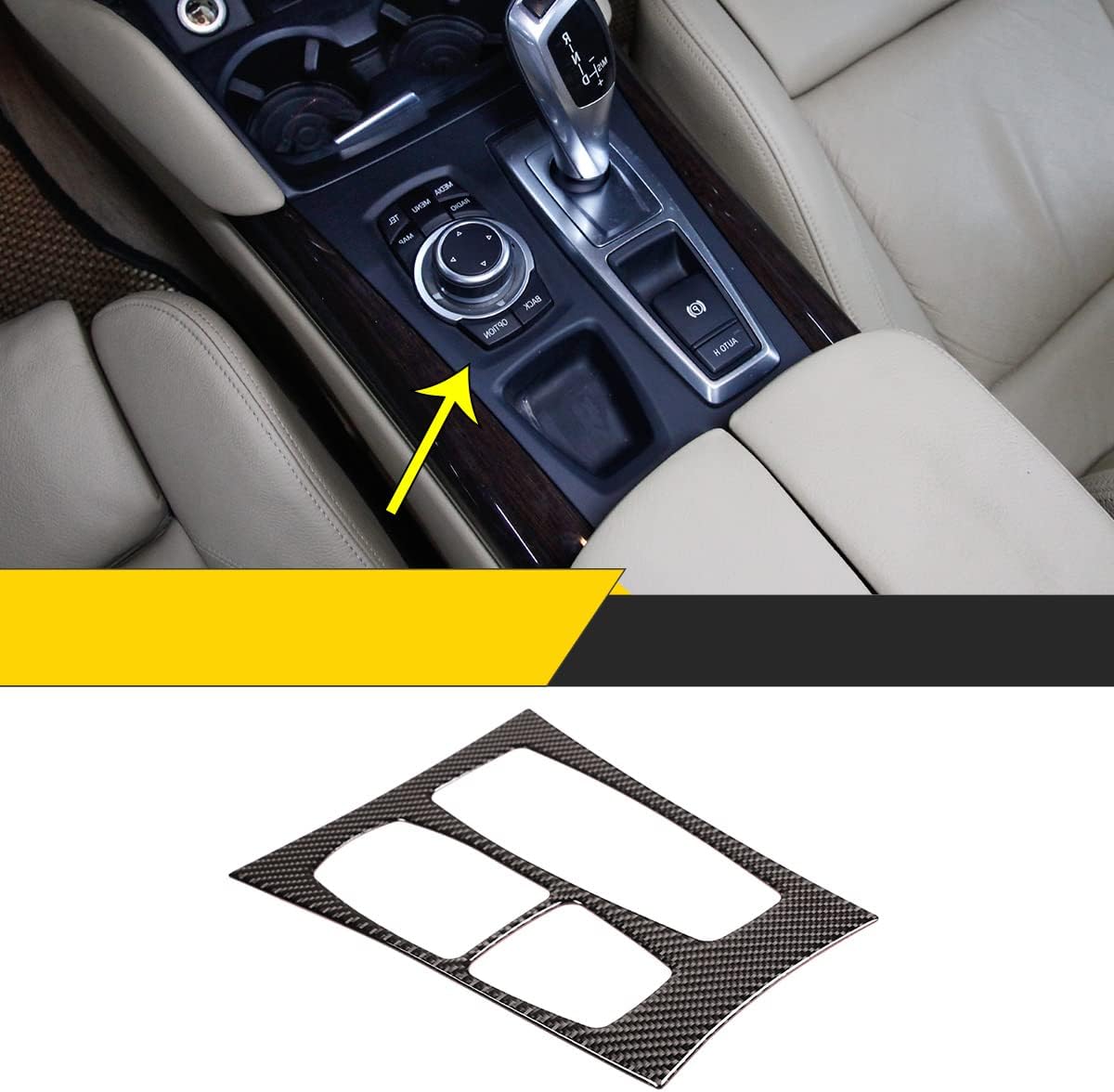 Fit for BMW X5 X6 E70 E71 2008-2013 Central Gear Shift Panel Decorative Sticker, Real Carbon Fiber Interior Protection Accessories 1pc (Style B (RHD))