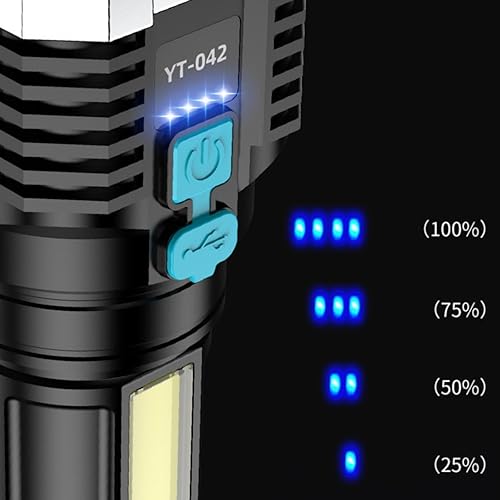 Miniatura 5 de 4 LED de mano para exteriores de 1000 lúmenes, funciona con batería de 1200 mAH, Tactic-al - Potente linterna recargable de largo alcance de hasta