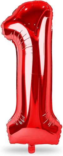 Globos rojos del número 1, 40 pulgadas, grandes globos de aluminio con números del 0 al 9 para mujeres, globo de helio digital autoinflable para