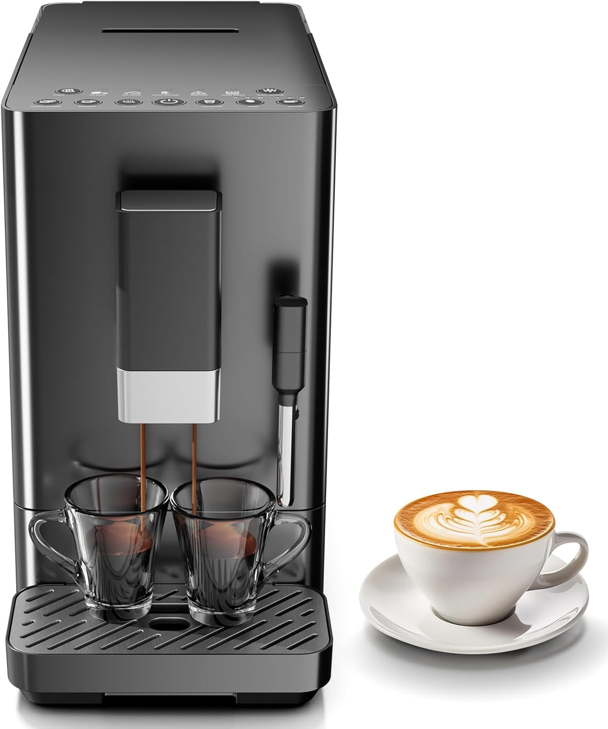 Kismile Automatic Espresso Machine, 20 Bar Espresso Machine with Grinder, Customizable Coffee Volume, Cappuccino Machines with Milk Frother, One-Touch Americano and Lattes for Home/Office