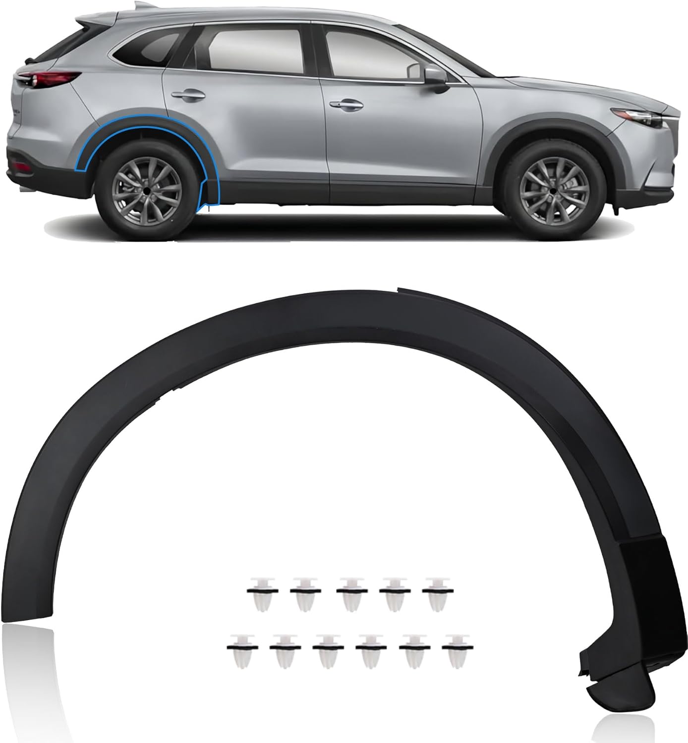 Rear Passenger Side Wheel Fender Trim Fit for Mazda CX-9 2016 2017 2018 2019 2020 2021 2022 2023 2.5L l4, Replace:TK48-51-W50F, TK48-51-W50H, TK4851W50F, TK4851W50H,Rear Left Passenger Fender