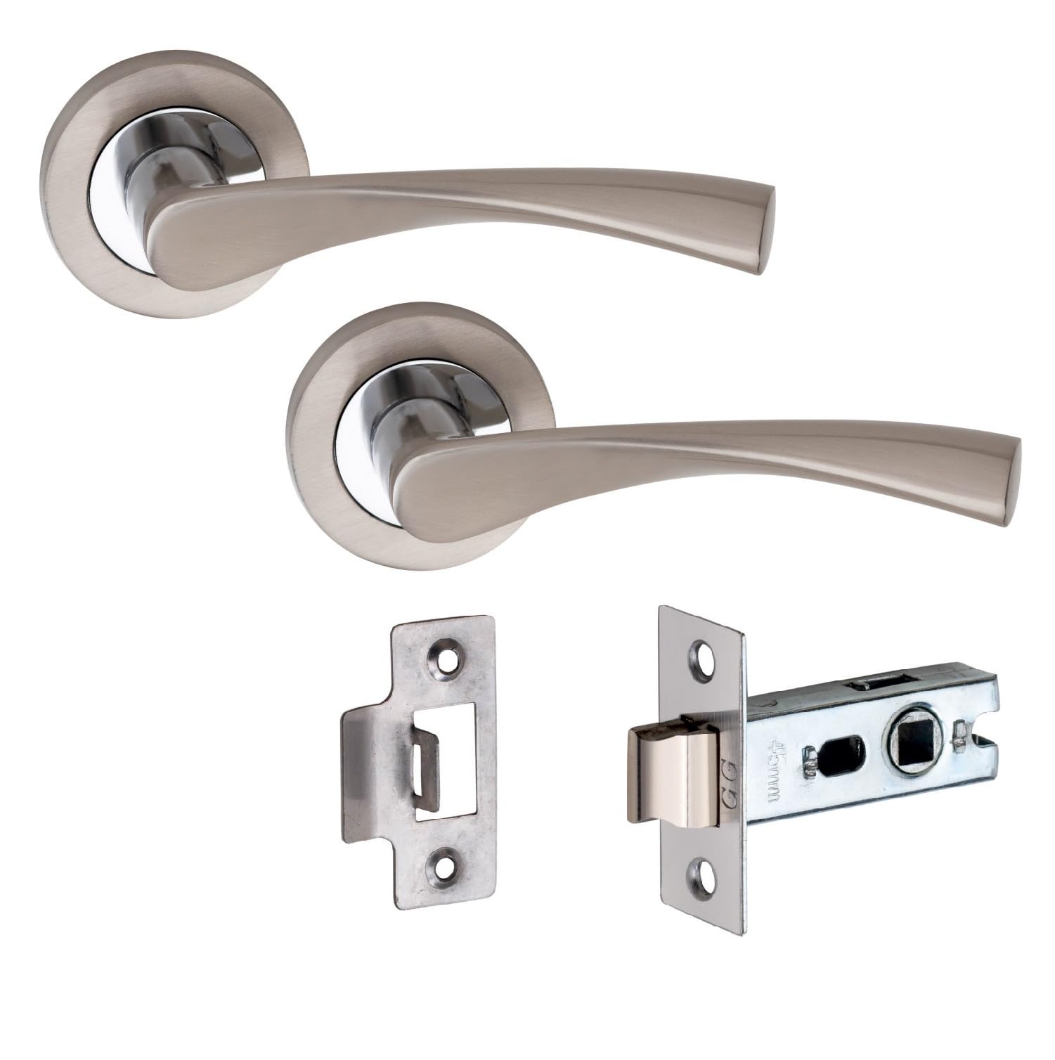 1 Pair Of Golden Grace Astrid Internal Door Handle On Round Rose2.5" Tubular LatchDual FinishSatin Nickel/polished Chrome from B&Q