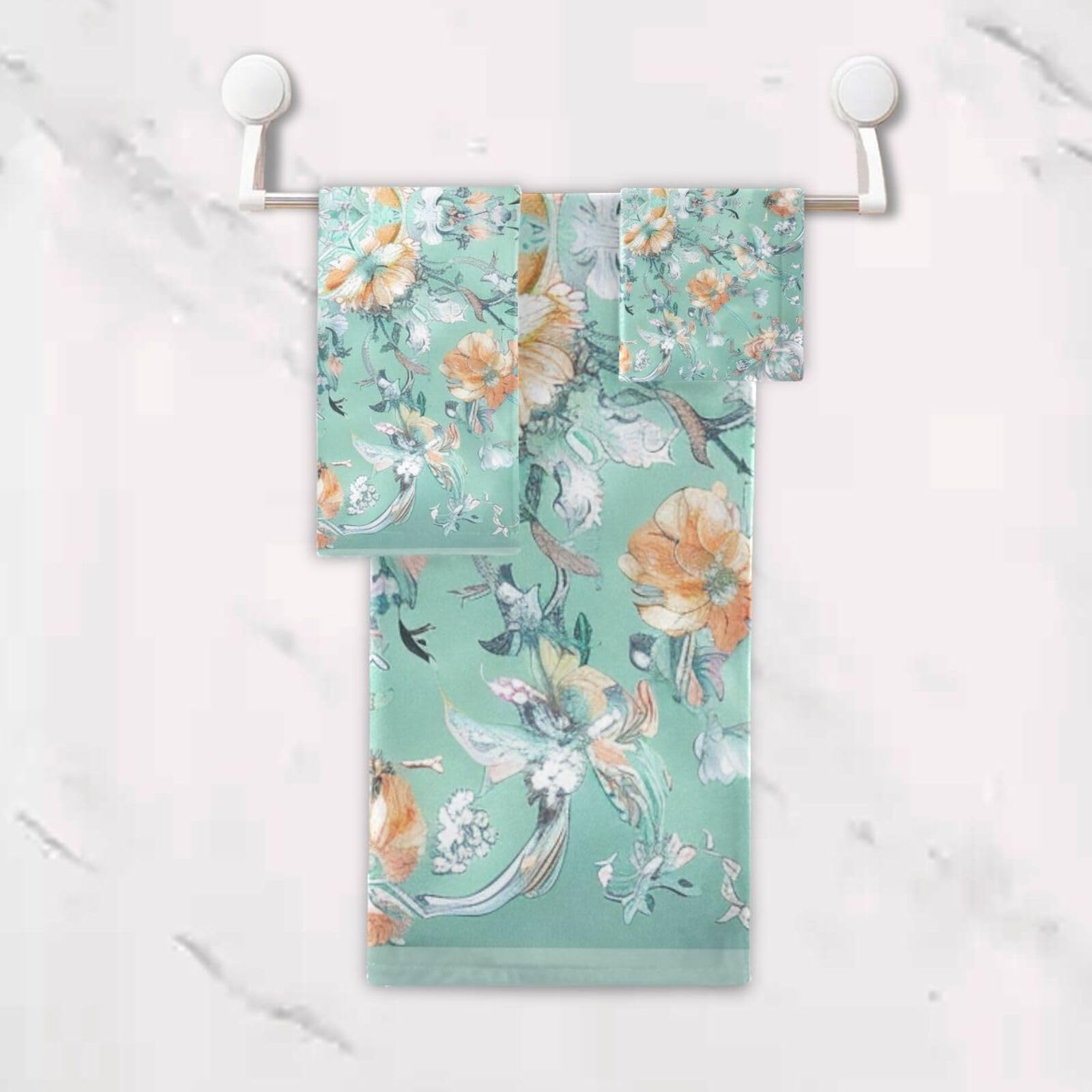 Set di 3 asciugamani morbidi in stile bohémien con fiori e fiori verdi, 1 asciugamano da bagno, 1 asciugamano per mani, 1 panno per la casa, cucina e famiglia