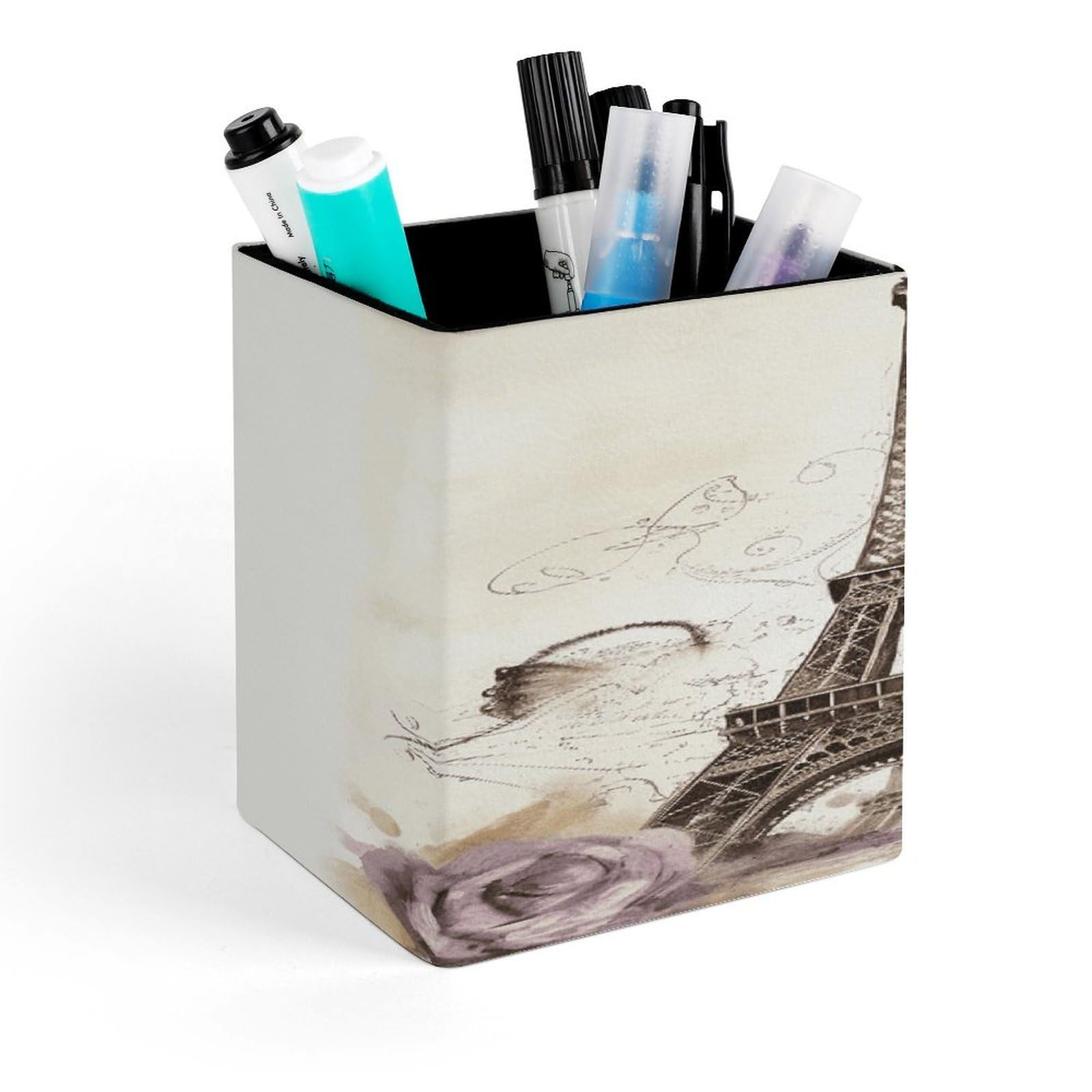FekiLoot Eiffel Tower Pen Holder Personalized Desktop Pencil Holders Case Office Accessories Container Box for Square Pen Cup Desktop Organizer Makeup Brush Holder Caddy Storage