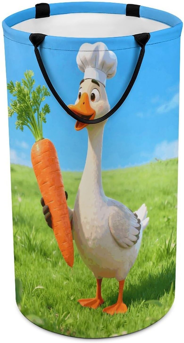 Funny Goose Gooses Carrot Laundry Hamper with Handles Waterproof Collapsible Laundry Basket Large Lightweight Round Dirty Clothes Hamper for Home Dorm Bathroom Decor