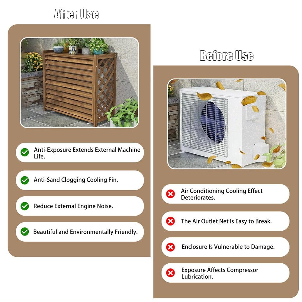 Cubre Aire Acondicionado Exterior De Madera Maciza, Cubierta Rejilla Soporte Flores La Unidad(100x43x94cm)