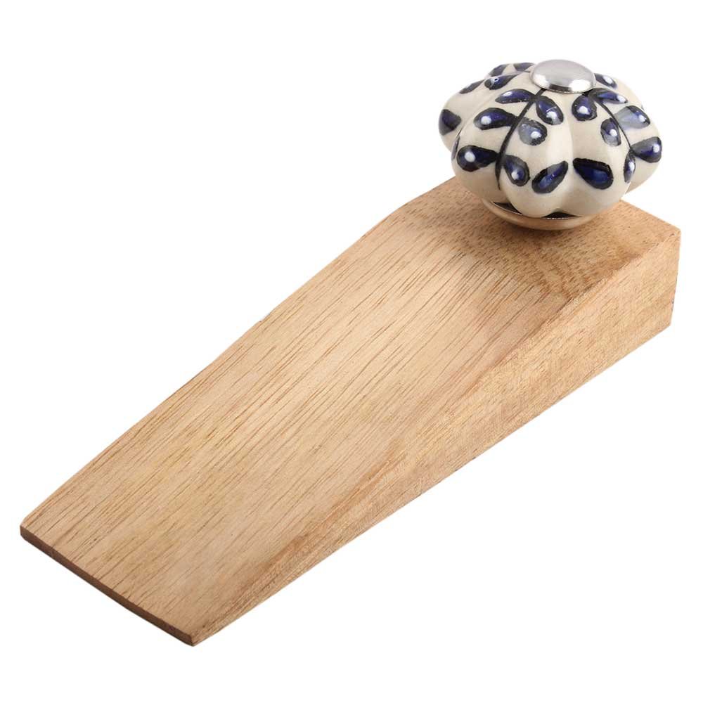Indian-Shelf 1 Pack Wood Door Stopper for Home Rubber Flower Floor Gate Stopper Blue Door Wedge Slip Resistant-image-35