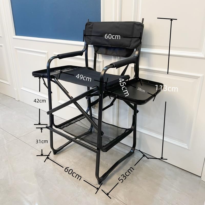 Tall Directors Chair Heavy Duty Bar Height Folding Makeup Chair Padded Seat with Side Table Foot Rest for Camping Home or Patio (Without headrest)