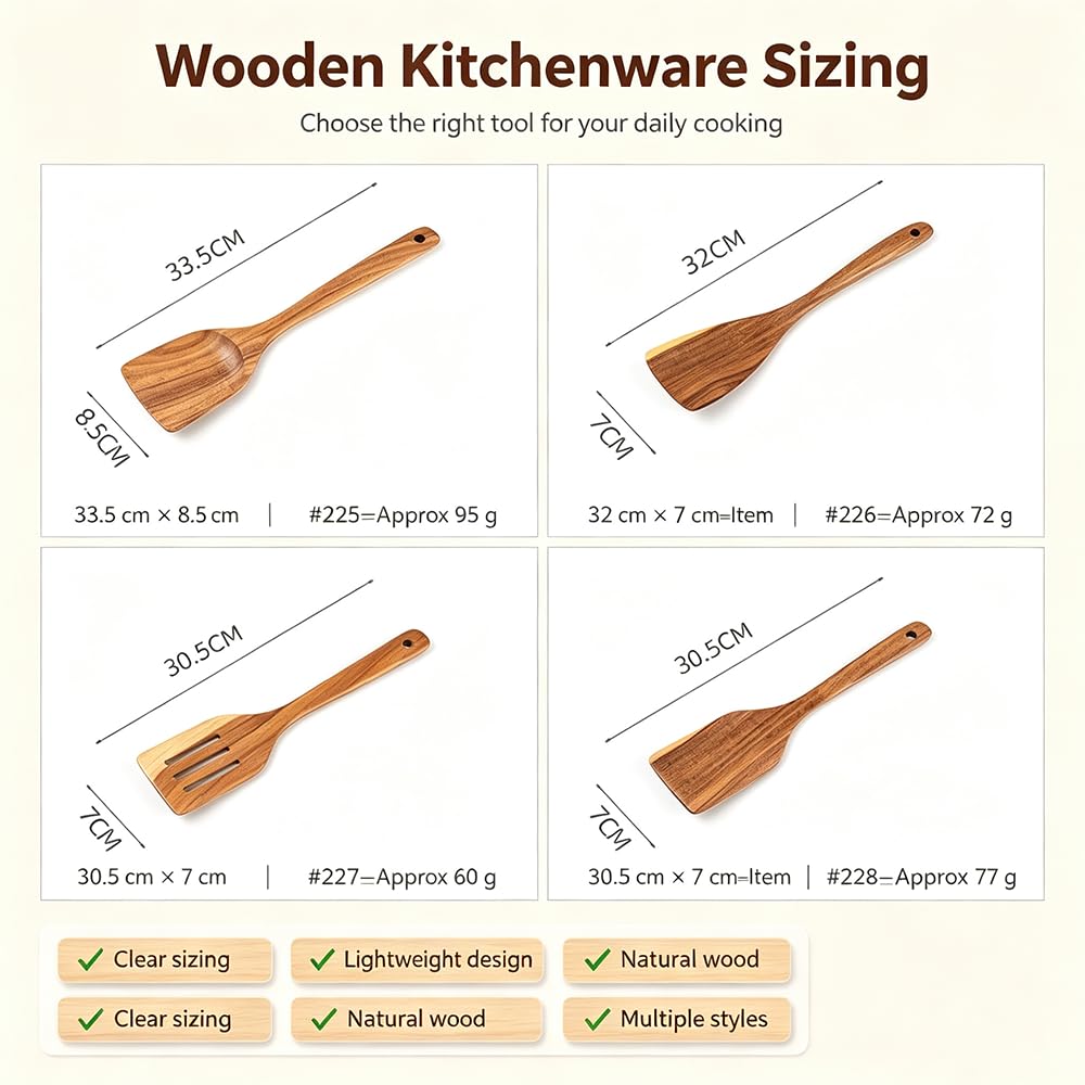 Kochlöffel-Set Aus Holz, Kleines Küchenhelfer-Set Aus Holz, Langer Holzspatel, Ungiftige Holzlöffel, Spülmaschinenfester Holzspatel Aus Teakholz, Langer Griff Aus Teakholz