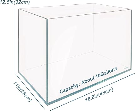 Low Iron Glass Ultra Clear Rimless Aquarium Tank,Classic Silhouette(10Gal)