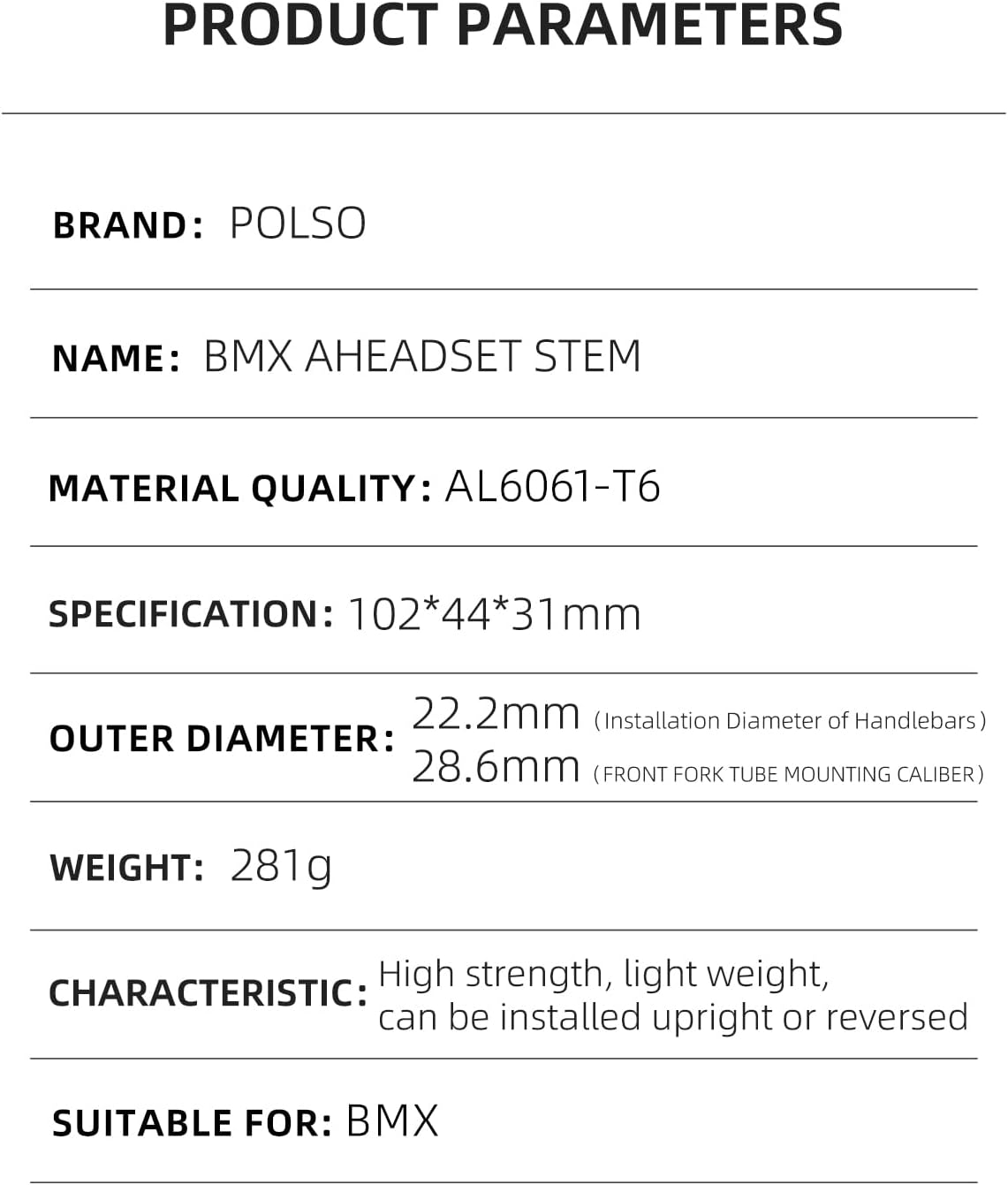 BS-002 BMX Stem 28.6mm x 22.2mm Aluminum Alloy Components of BMX Bicycles for Enhanced Reliability
